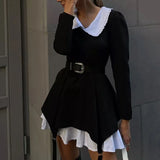 Sweet Peter Pan Collar Fake Two-Piece Office Lady Dress