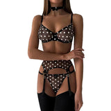 Luxury 4-Piece Underwear Set - Underwire, Dot Pattern, Ultra-Thin Unlined Bra & Panty