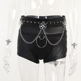 Gothic Chain Low-Waist PU Leather Shorts