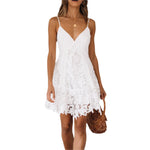 Lace Slip Spaghetti Strap Mini Dress with V-Neck – Elegant Bohemian Summer Style