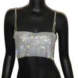 Sequin Shiny Crystal Chain Tank Top Glitter Metal Mesh Halter Metallic Strap Crop Top - Alt Style Clothing