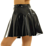 Leather High Waist Flared A-Line Circle Skirt - Pleated Design