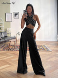 Classy Women High Waist Floor-Length Satin Trousers - Alt Style Clothing