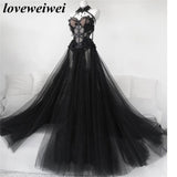 Gothic Black Long Bridal Gown
