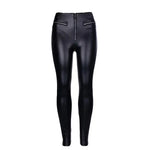 Low-Waisted Black PU Coated Faux Leather Skinny Pants – Stretch Fit with Unique Details