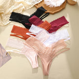 3Pcs Floral Lace Thongs - Patchwork Striped Elegance