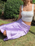 Solid Satin Silk Skirt High Waisted