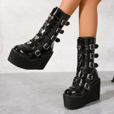 Gothic Punk Mid-Calf Platform Boots – Bold Style with Rivet Detailing