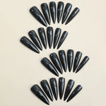 24pcs Glossy Black Long Stiletto Press-On Nails Set