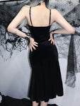 Gothic Velvet Spaghetti Strap Backless Dress with Lace Patchwork