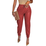 PU Elegant Office Casual Loose Harem Leather Pants