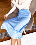 Solid Satin Silk Skirt High Waisted
