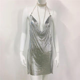 Sexy Diamond Halter Metal Party Dress - Alt Style Clothing