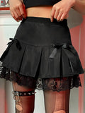 Goth Dark High Waist Lace Pleated Mini Skirt