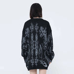 Gothic Skulls Oversized Sweater with Frayed Details for Women