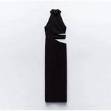 Cut Out Fitted Elegant Halter Sleeveless Bodycon Maxi Dress