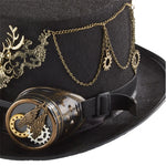 Steampunk Top Hat with Goggles & Gear Chain – Victorian Gothic Costume Hat