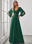 Long Lantern Sleeves V-neck A-LINE Chiffon Prom Dress - Alt Style Clothing