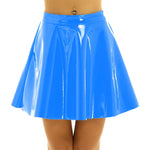 Leather High Waist Flared A-Line Circle Skirt - Pleated Design