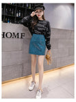 Aesthetic High Waist PU Leather Mini Skirt - A-Line Design