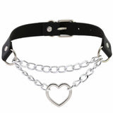 Gothic Leather Collar Choker Metal Chain