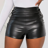 Echoine High-Waist PU Leather Shorts - Skinny Bodcon with Side Lace-Up Bandage Detailing for Sexy Party Club Look