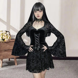 InsGoth Gothic Long Sleeve Ruffle Mini Dress – Dark Romance with a Modern Twist