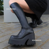 Ankle Boots Platform Thick Sole Chunky Heels