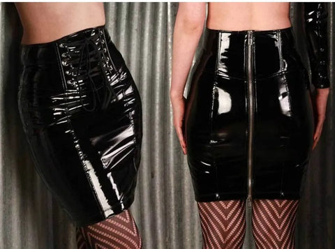 Patent Leather Nightclub High Waist Lace-up Skirt