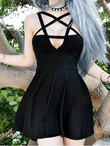 Fitshinling Pentagram Strap Gothic Mini Dress