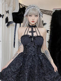 Gothic Emo Jacquard A-line Elegant Ruched Bandage Club Dress - Alt Style Clothing