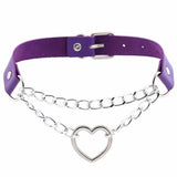 Gothic Leather Collar Choker Metal Chain