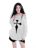 Gothic Sweater Pullover Shoulder Knitted Top - Alt Style Clothing
