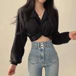 Blouse Crop Top – Long Sleeve Casual Shirt