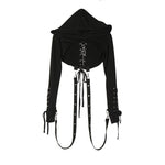 Cross Bandage Metal Hooded Pullover - Alt Style Clothing