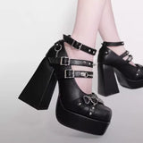 Gothic Punk Buckle Strap Platform High Heels – Office & Casual Pumps