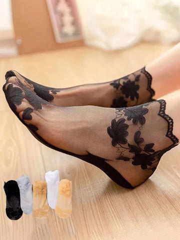 Elegant Floral Lace Invisible Socks for Women – Non-Slip, Lightweight Design