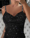 Rhinestone Spaghetti Strap Glitter Top