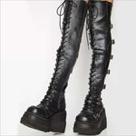 Buckle Wedge Over-The-Knee Boots with Chunky Heels – Bold Street Style with a Gothic Edge