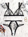 Floral Embroidery Sheer Mesh Lingerie Set