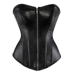 Leather corset lace up zipper shiny bustier overbust - Alt Style Clothing