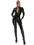 Wet Look PVC Catsuit Double Zipper Open Crotch Bodysuit Shiny PU Leather Cosplay Bodystocking Jumpsuit Tights Sexy Body Clubwear - Alt Style Clothing