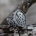 Vintage Stone Ring With Lucifer Satan Signet - Alt Style Clothing