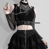 Fishnet Cut Out Halter Gothic Bandage Crop Top - Alt Style Clothing
