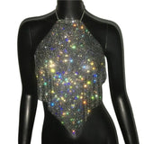 Glitter Crystal Diamonds See Through Backless Tank Top