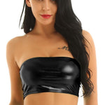 Off Shoulder Strapless Light Patent Leather Tube Crop Top - Alt Style Clothing