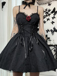 Gothic Dark Butterfly Lace Decorative Sling A-line Dress S - Alt Style Clothing