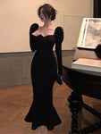 Elegant Gothic Mermaid Long Dress with Ruffle Details