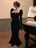 Elegant Gothic Mermaid Long Dress with Ruffle Details