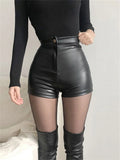 PU Leather Open Back Hollow Out Top and Skinny Shorts Set